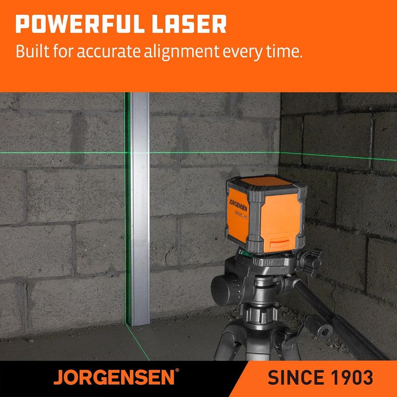 Jorgensen Laser Level with Tripod, 65 FT Self Leveling Cross Line Laser Leveler Tool with 360° Magnetic Base, Green Laser Level for Picture Hanging, Home Renovation, Indoor Project - Image 3